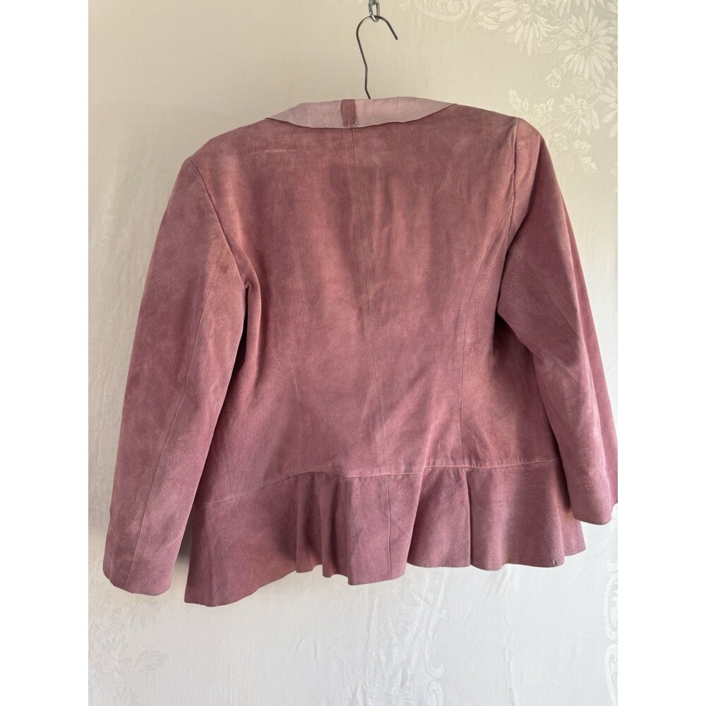 Vtg Y2K Spiegel Pink Suede Pig Leather Jacket Flare Bottom Jacket Open Front Sm - Picture 4 of 10